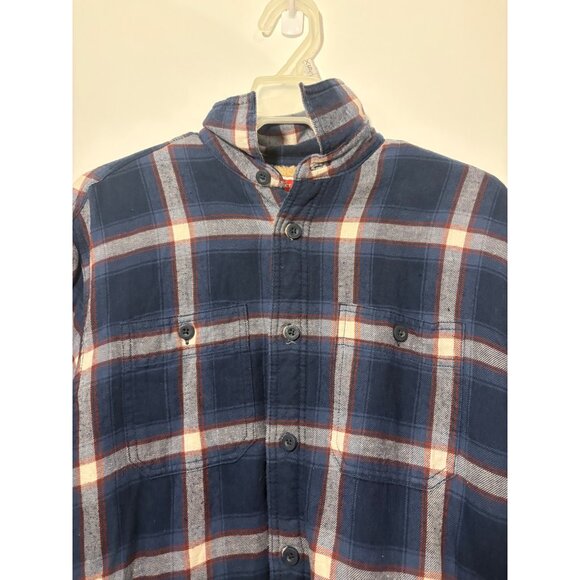 Mens Wrangler‎ Navy & Red Plaid Flannel Sherpa-Lined Button-Up Shirt Size Small - Picture 3 of 7